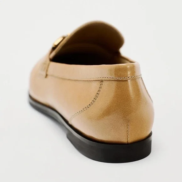 ZARA CHAIN TRIM LEATHER LOAFERS LIGHT BEIGE SZ US 10 - Picture 6 of 7